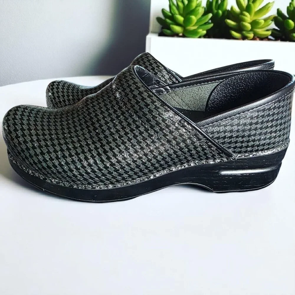 DANSKO ( 7.5) Classic Slip On Black, Green Glitter Professional All Day Clogs - Picture 6 of 10